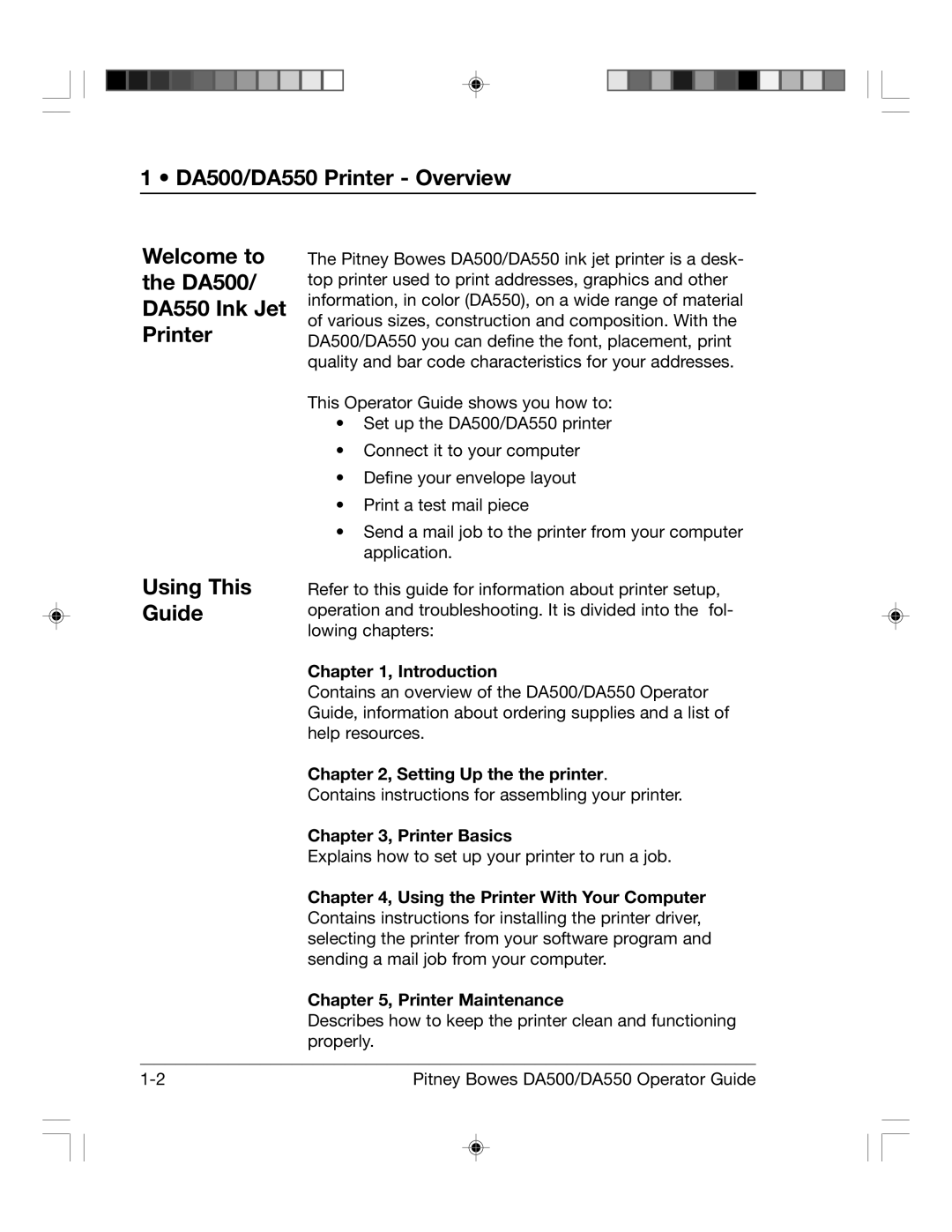 Pitney Bowes DA500, DA550 manual Using This Guide, Introduction, Printer Basics 