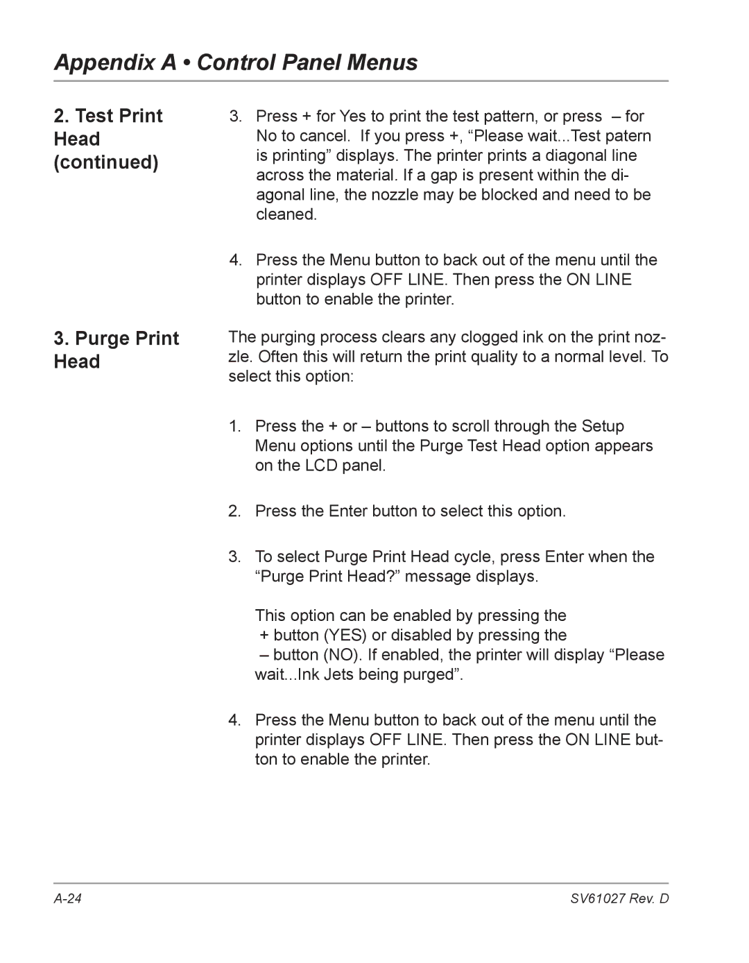 Pitney Bowes DA700, DA750 manual Test Print Head Purge Print Head 