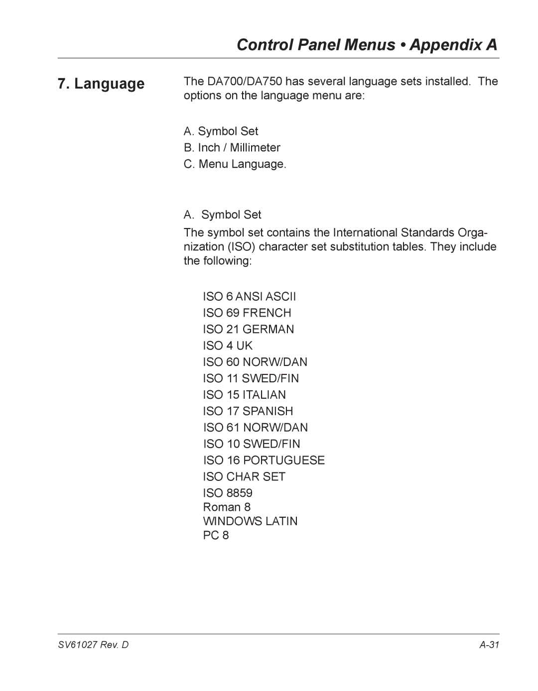 Pitney Bowes DA750, DA700 manual Language 