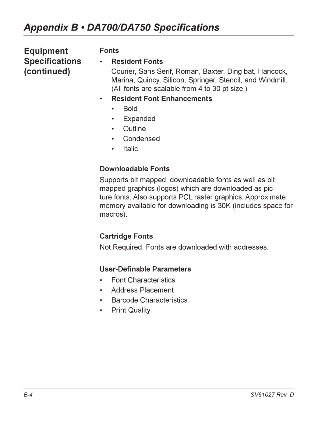 Pitney Bowes DA700, DA750 manual Equipment, Specifications 