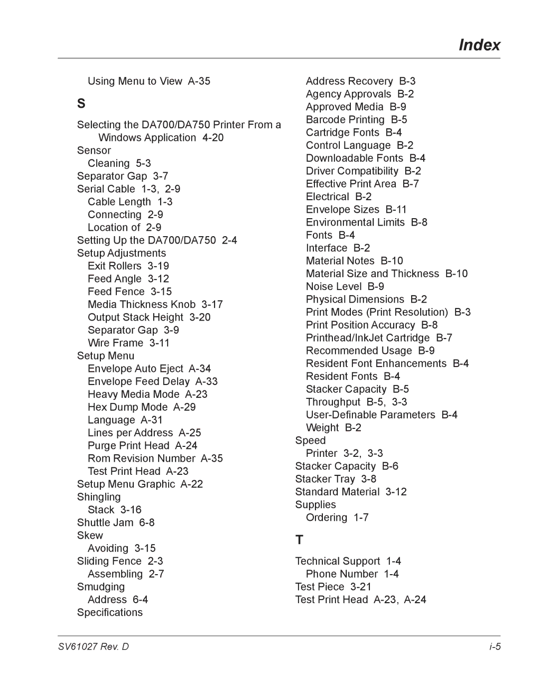 Pitney Bowes DA750, DA700 manual Index 