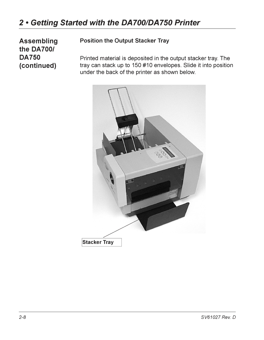 Pitney Bowes DA700, DA750 manual Position the Output Stacker Tray 