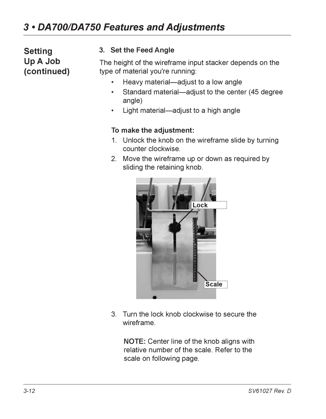 Pitney Bowes DA700, DA750 manual Set the Feed Angle, To make the adjustment 