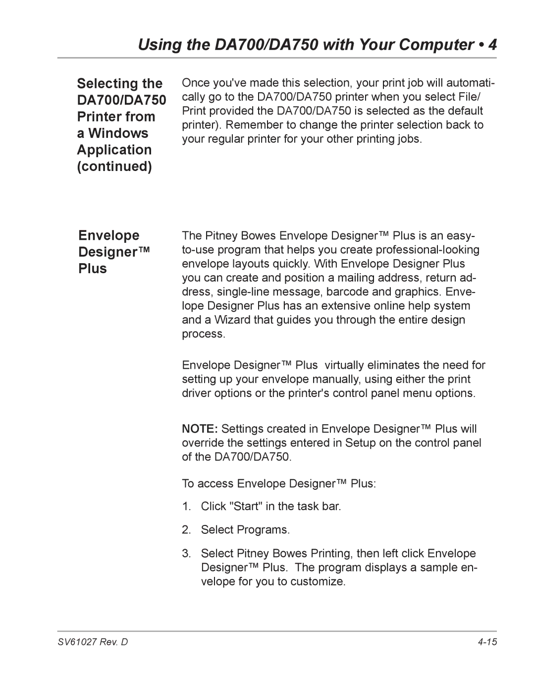 Pitney Bowes manual Using the DA700/DA750 with Your Computer 