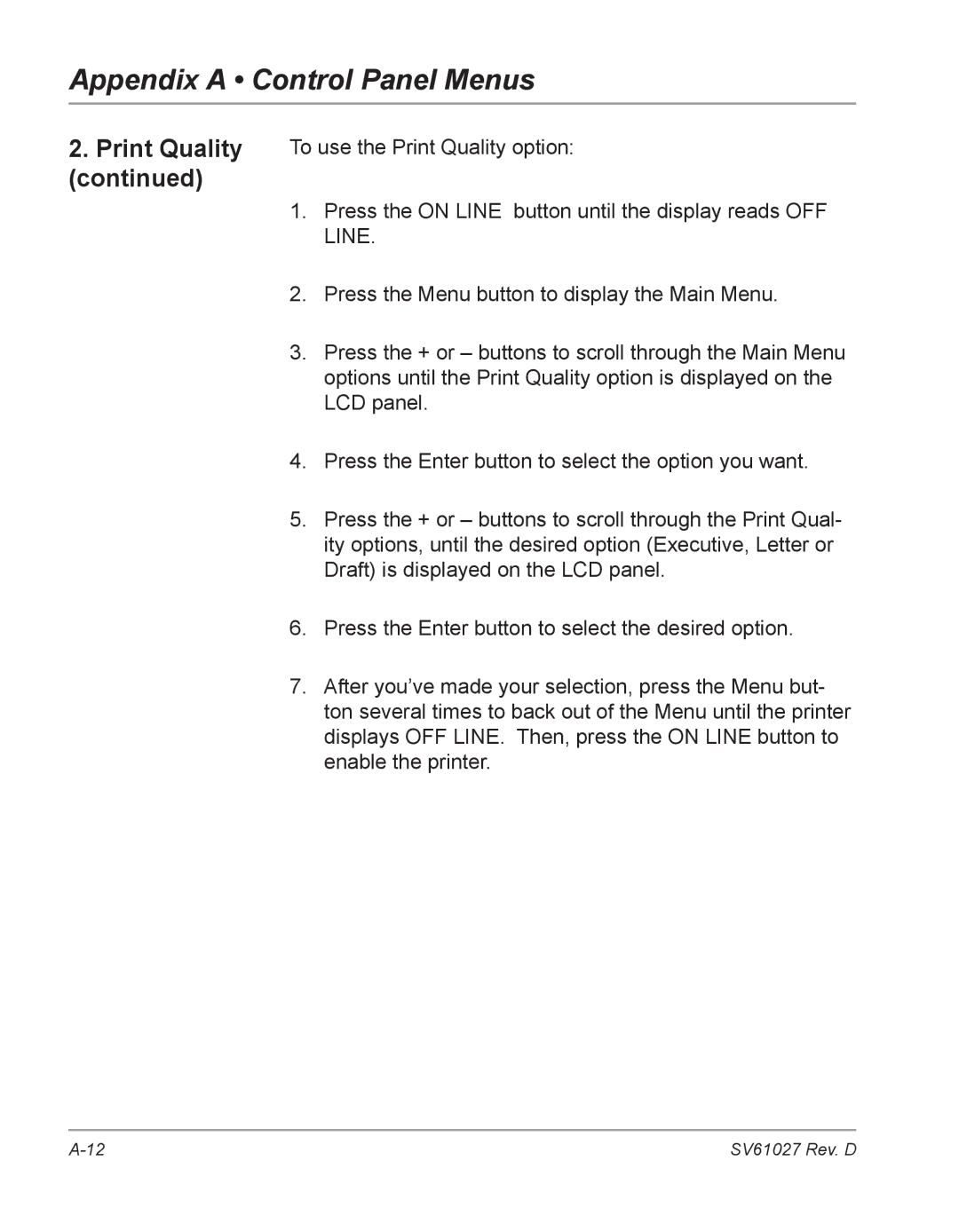 Pitney Bowes DA700, DA750 manual Appendix a Control Panel Menus 