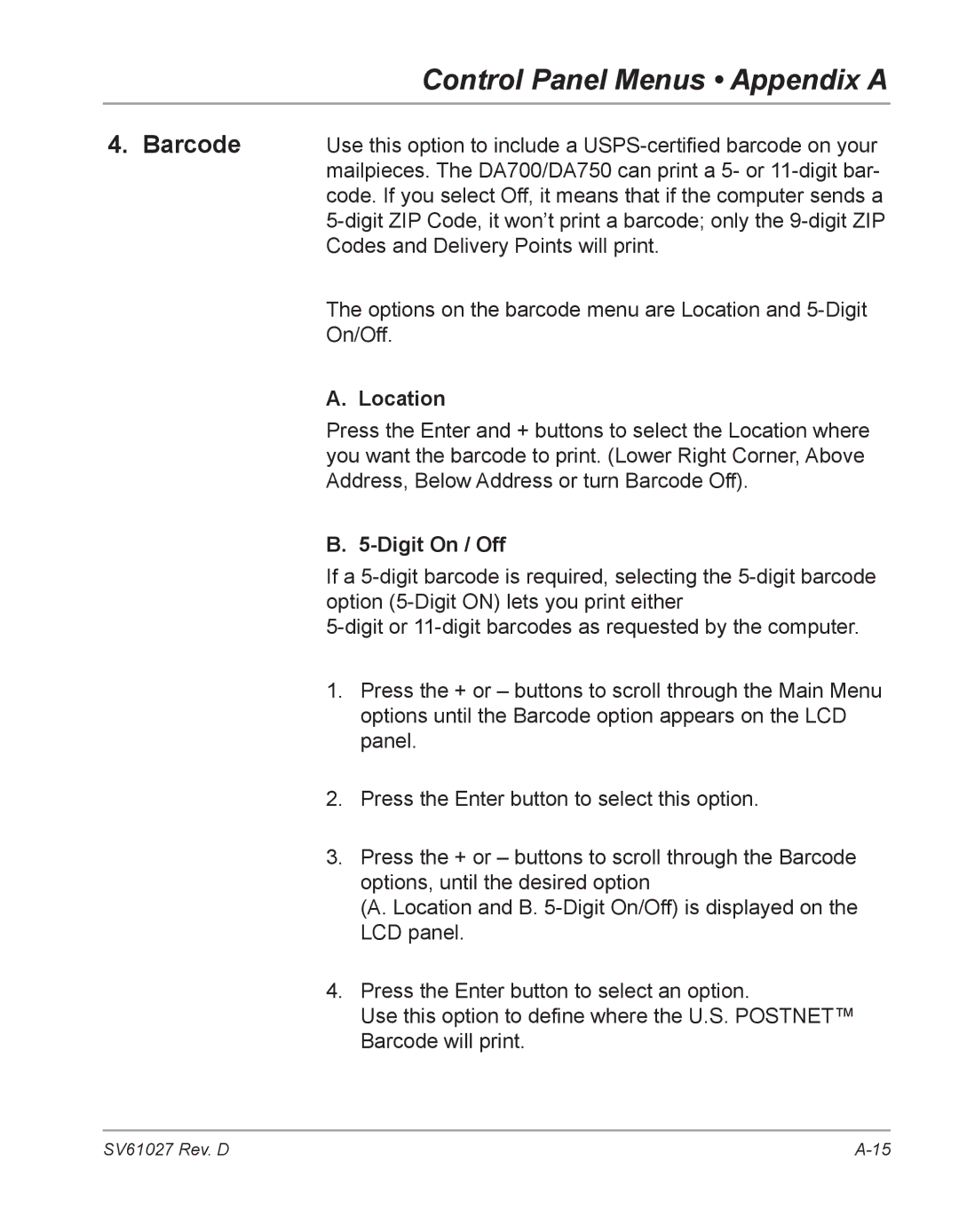 Pitney Bowes DA750, DA700 manual Location, Digit On / Off 