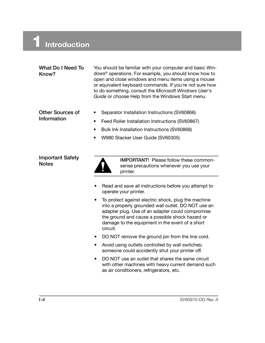 Pitney Bowes DA900 manual What Do I Need To Know?, Other Sources of Information Important Safety Notes 