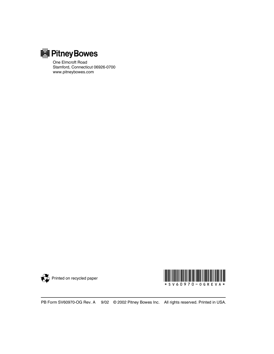 Pitney Bowes DA900 manual SV60970-OGRevA 