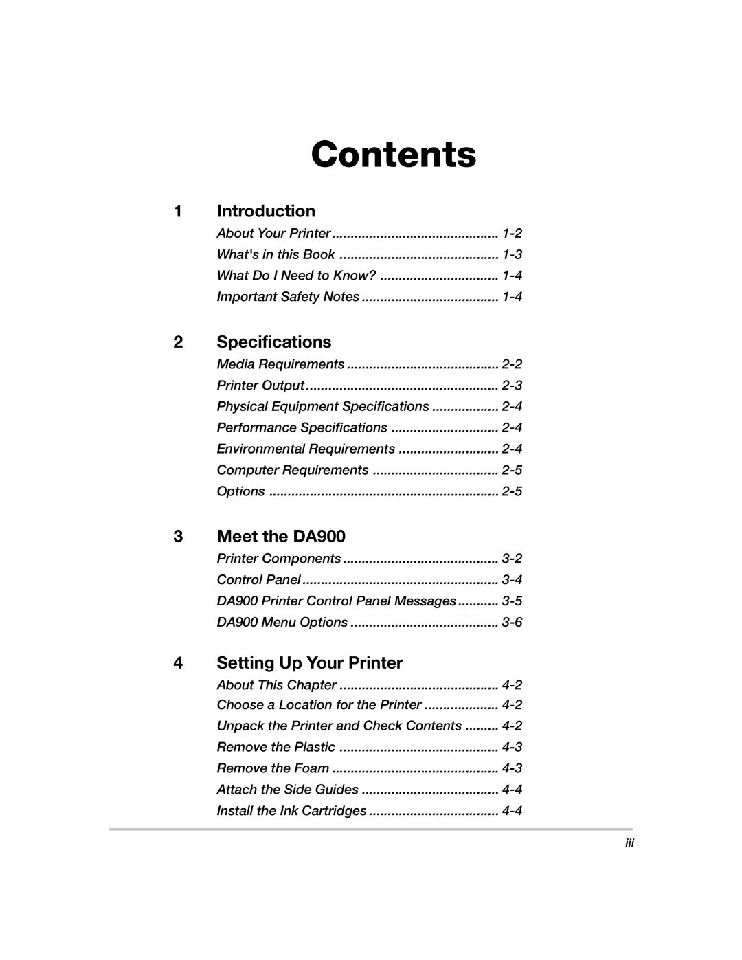 Pitney Bowes DA900 manual Contents 