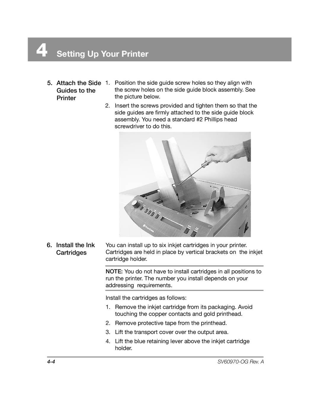 Pitney Bowes DA900 manual Setting Up Your Printer 