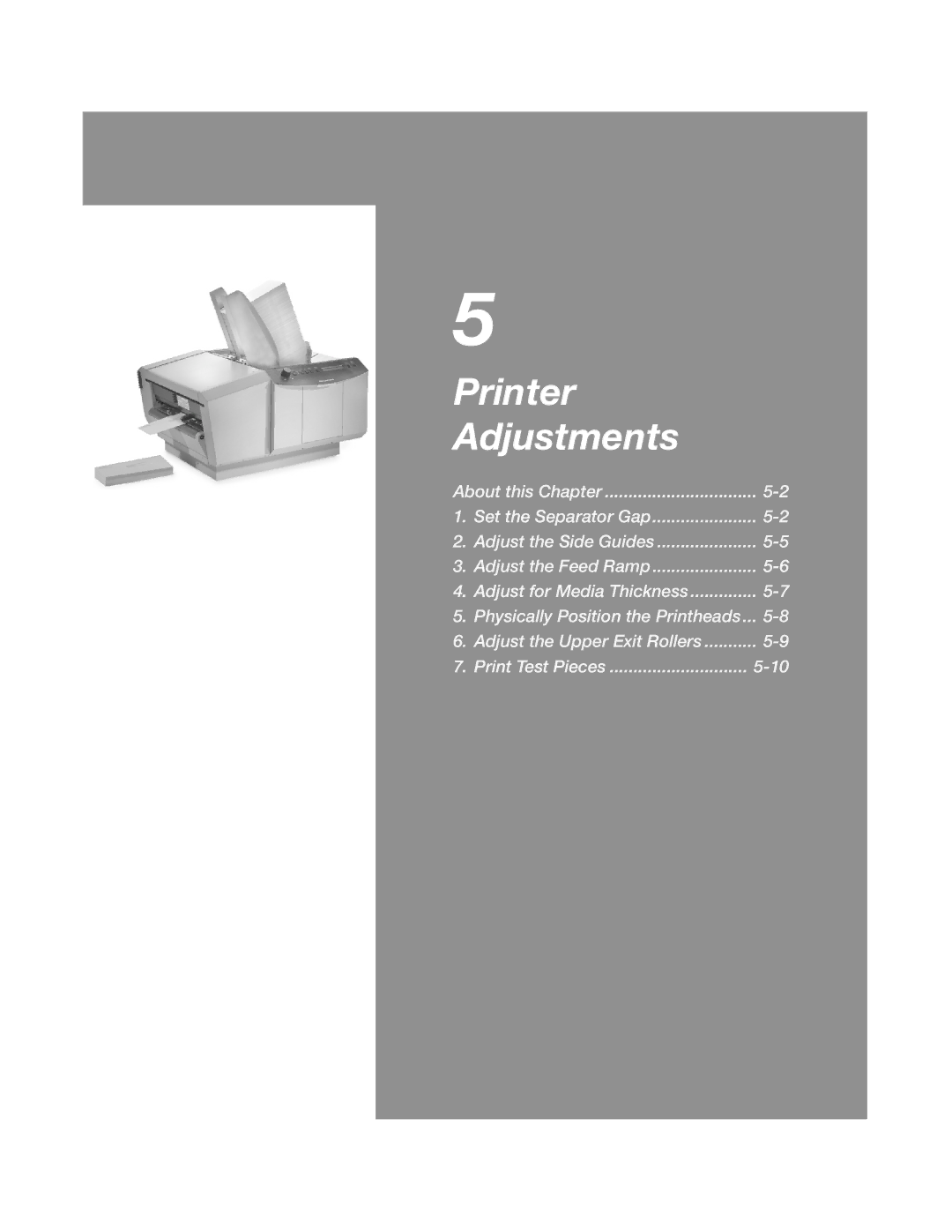 Pitney Bowes DA900 manual Printer Adjustments 