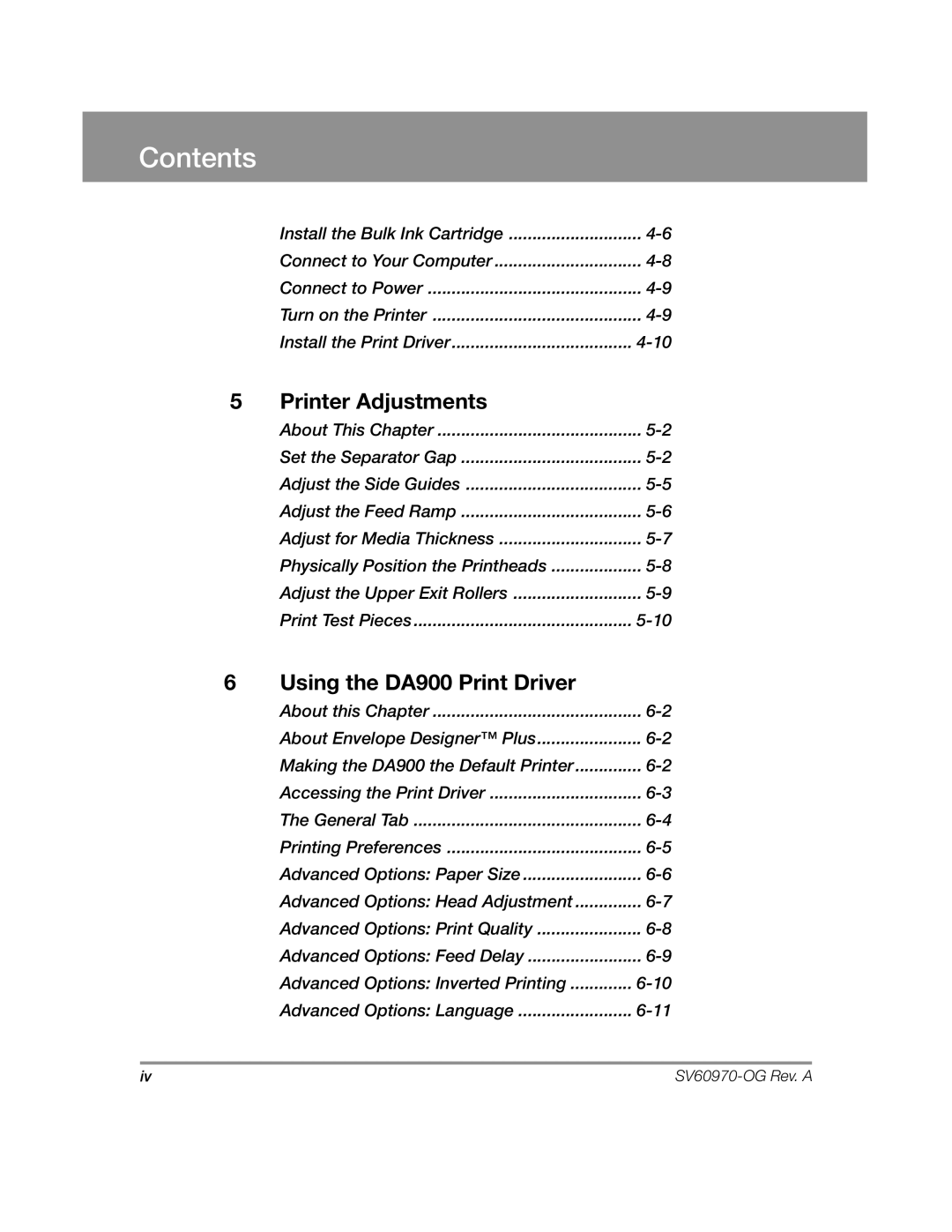 Pitney Bowes DA900 manual Contents 