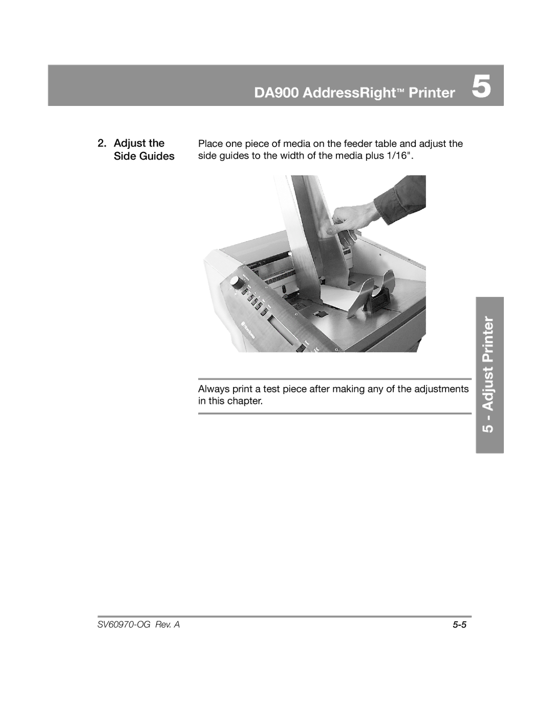 Pitney Bowes DA900 manual Adjust the Side Guides 