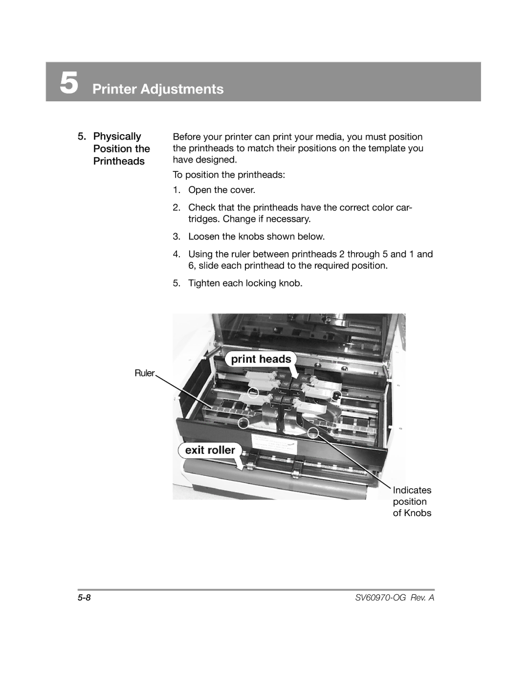 Pitney Bowes DA900 manual Physically Position the Printheads 