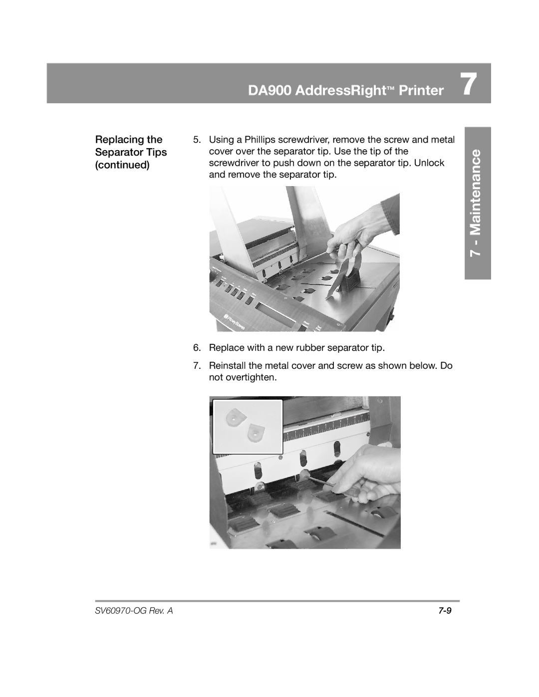 Pitney Bowes manual DA900 AddressRight Printer 