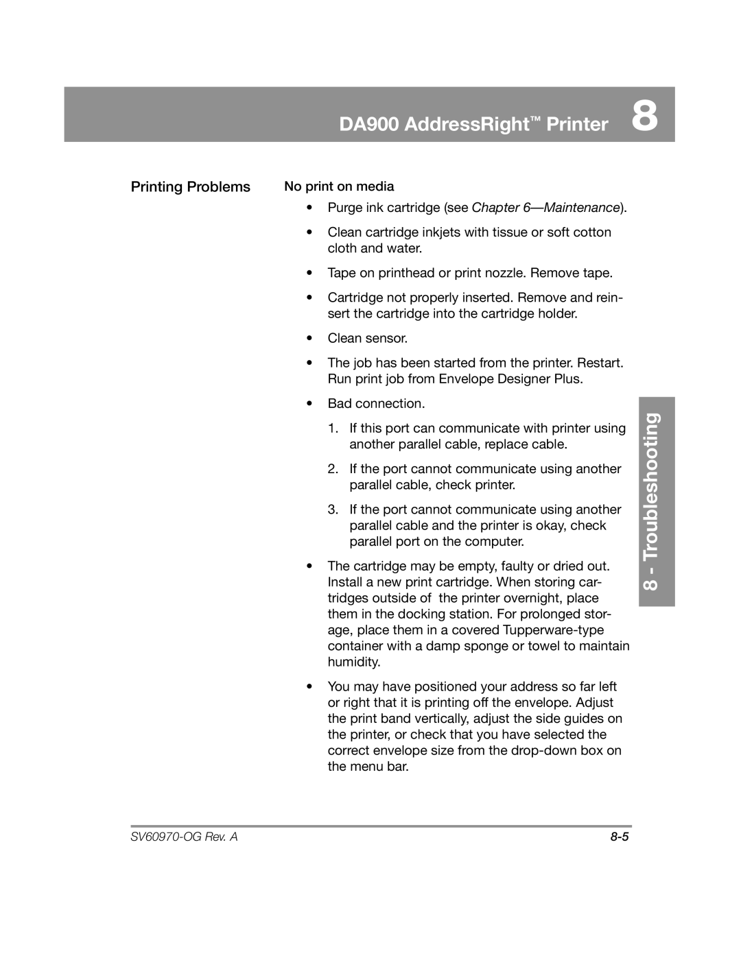 Pitney Bowes DA900 manual No print on media 