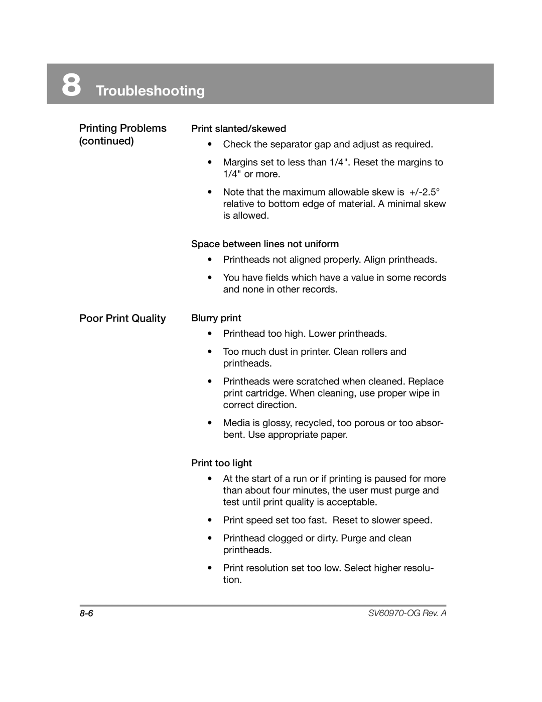 Pitney Bowes DA900 manual Printing Problems Poor Print Quality 