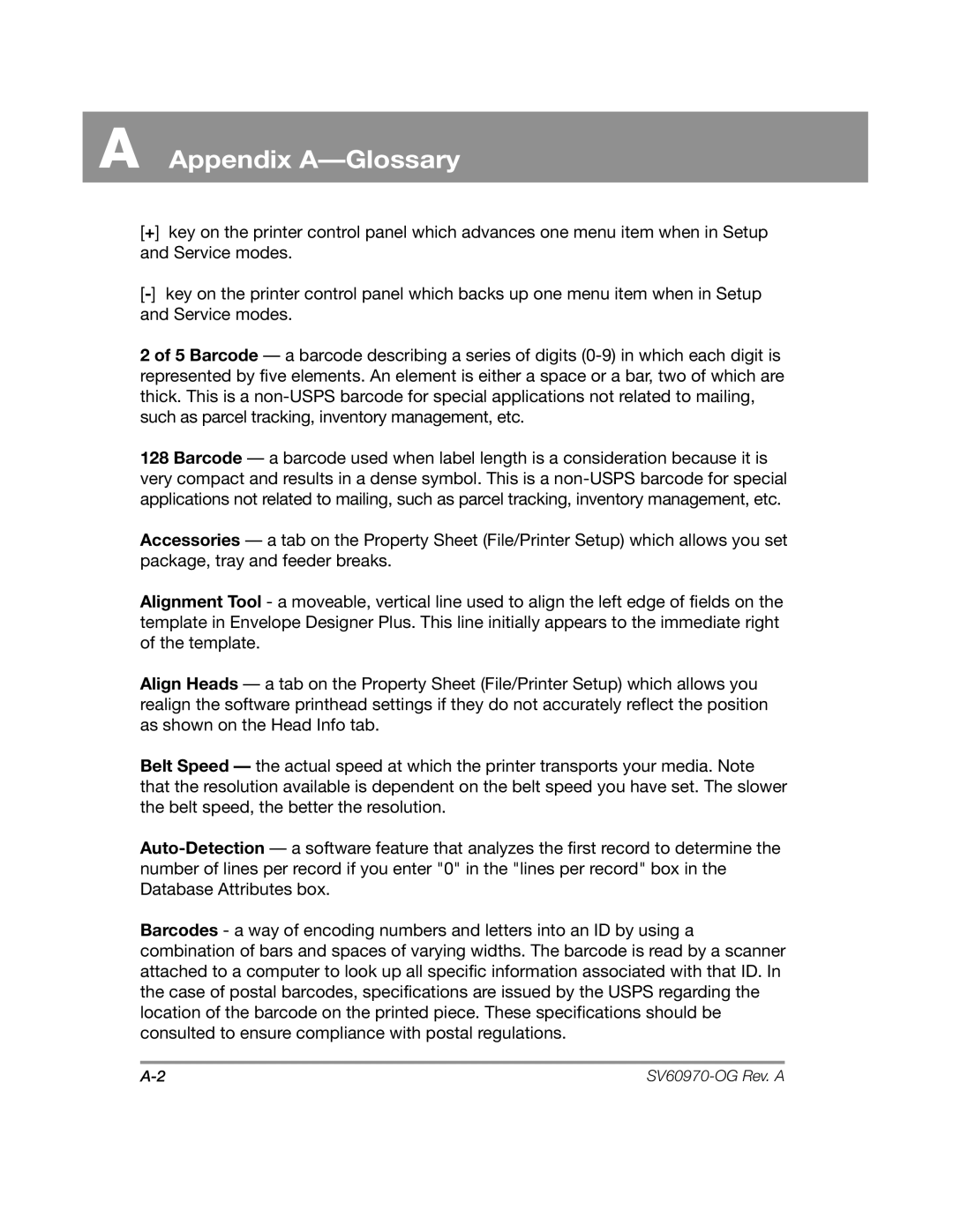 Pitney Bowes DA900 manual Appendix A-Glossary 