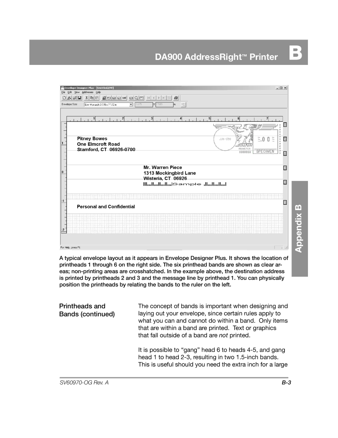 Pitney Bowes manual DA900 AddressRight Printer B Appendix B 