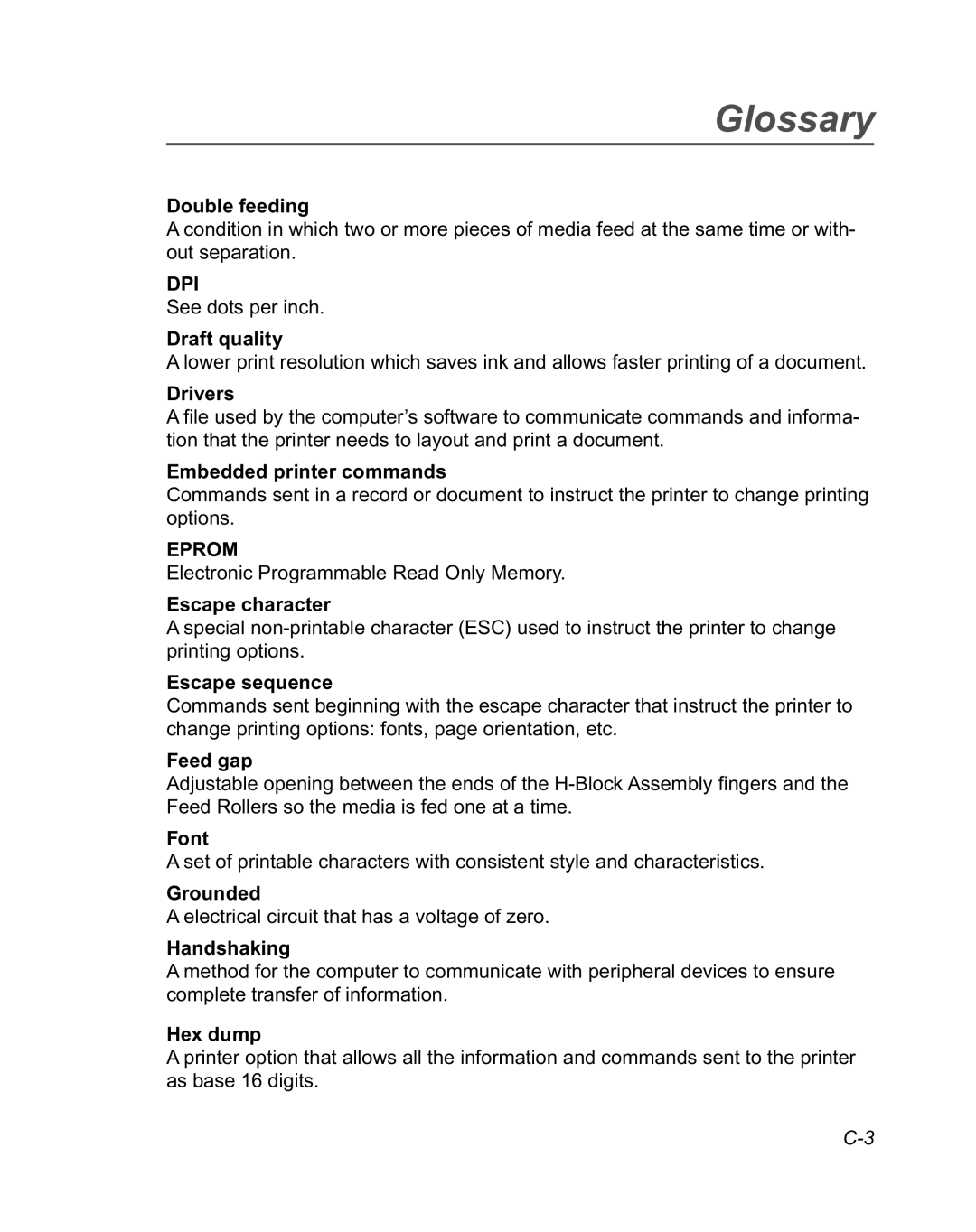 Pitney Bowes DA950 Double feeding, Draft quality, Drivers, Embedded printer commands, Escape character, Escape sequence 