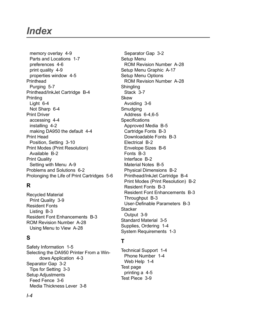 Pitney Bowes DA950 manual Index 