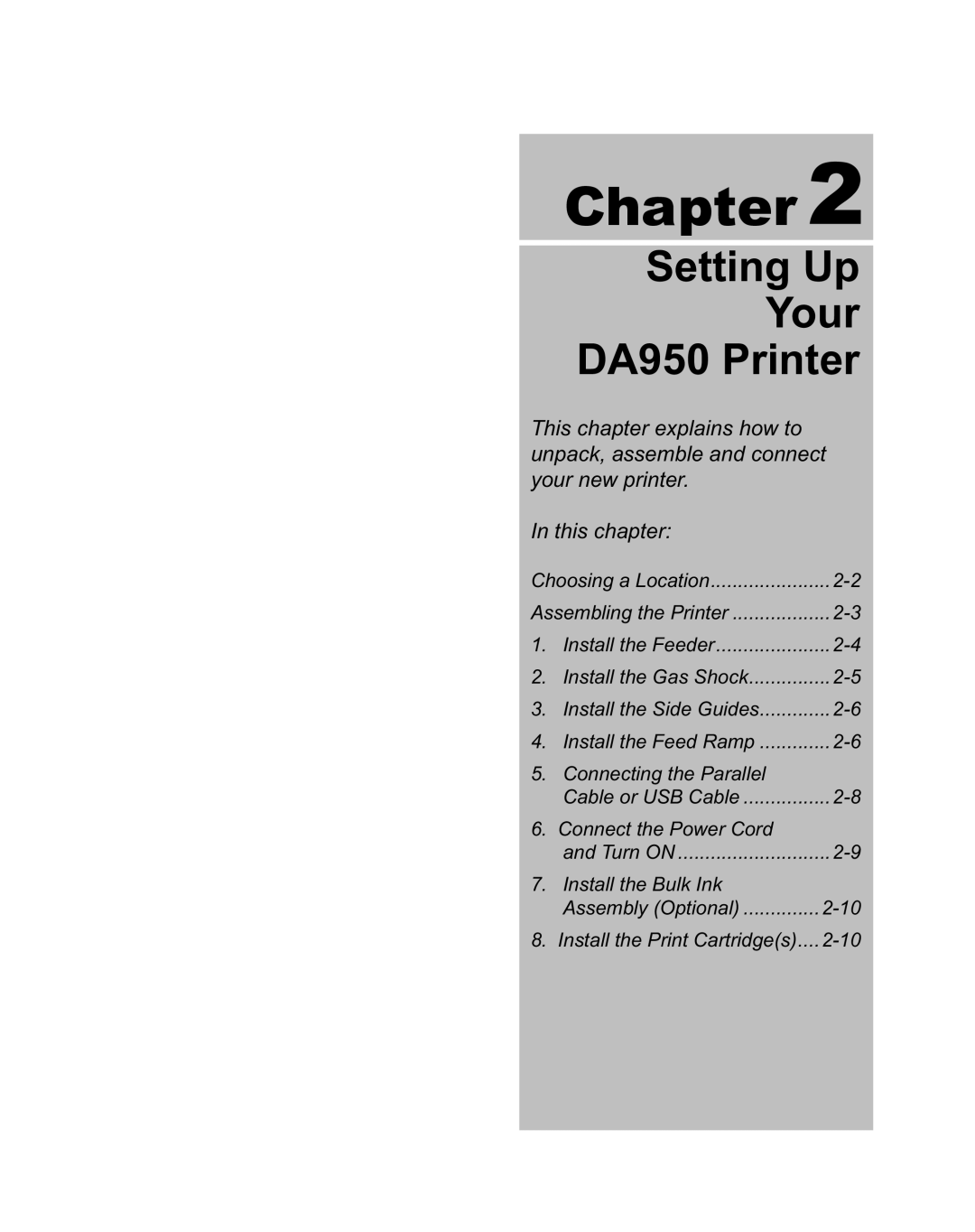 Pitney Bowes manual Setting Up Your DA950 Printer 