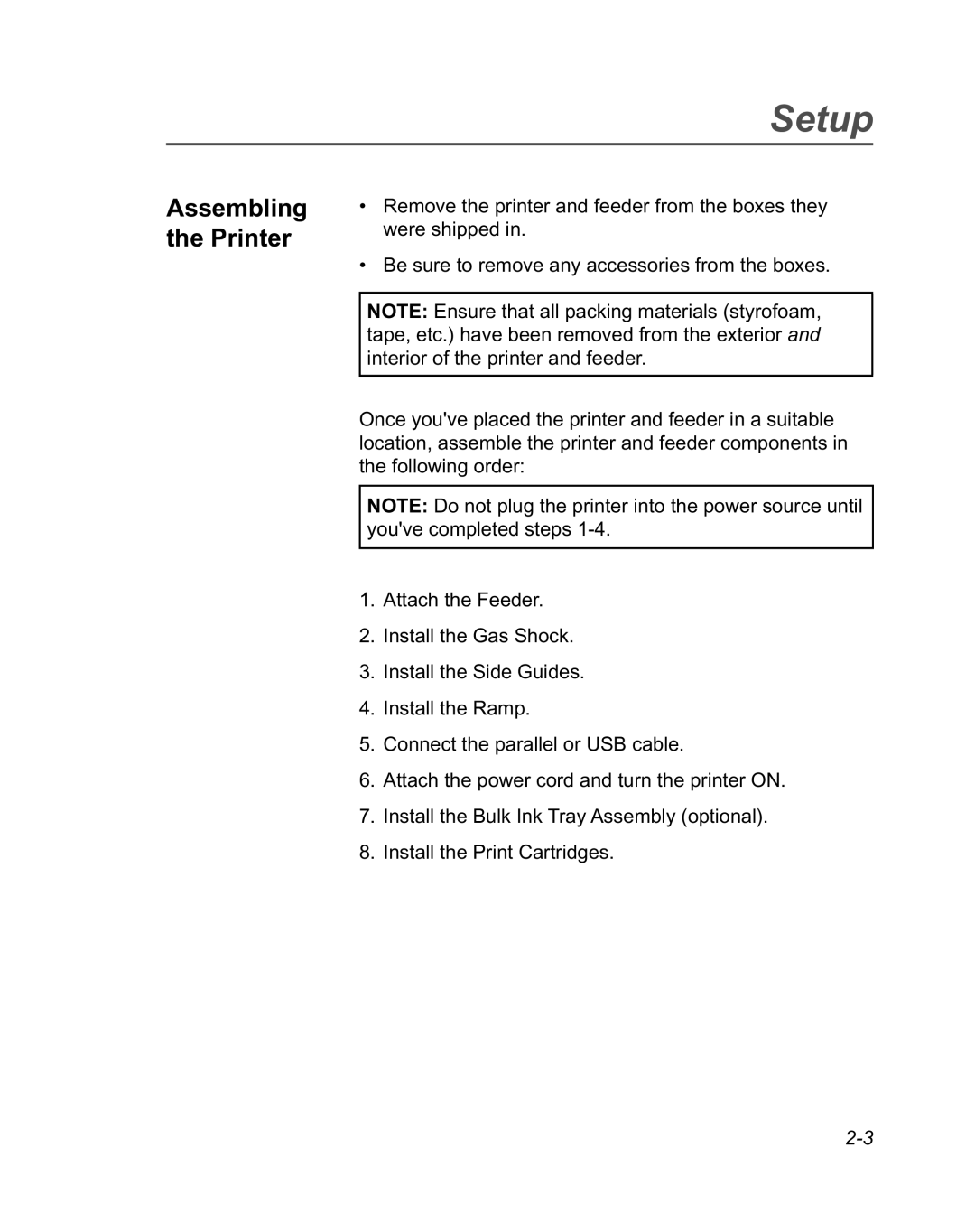 Pitney Bowes DA950 manual Assembling the Printer 