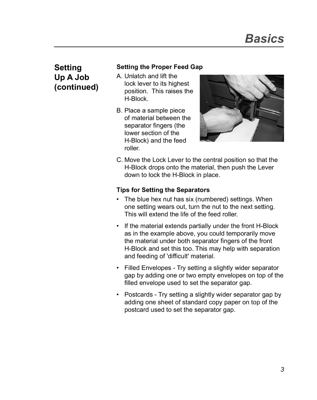 Pitney Bowes DA950 manual Setting the Proper Feed Gap, Tips for Setting the Separators 