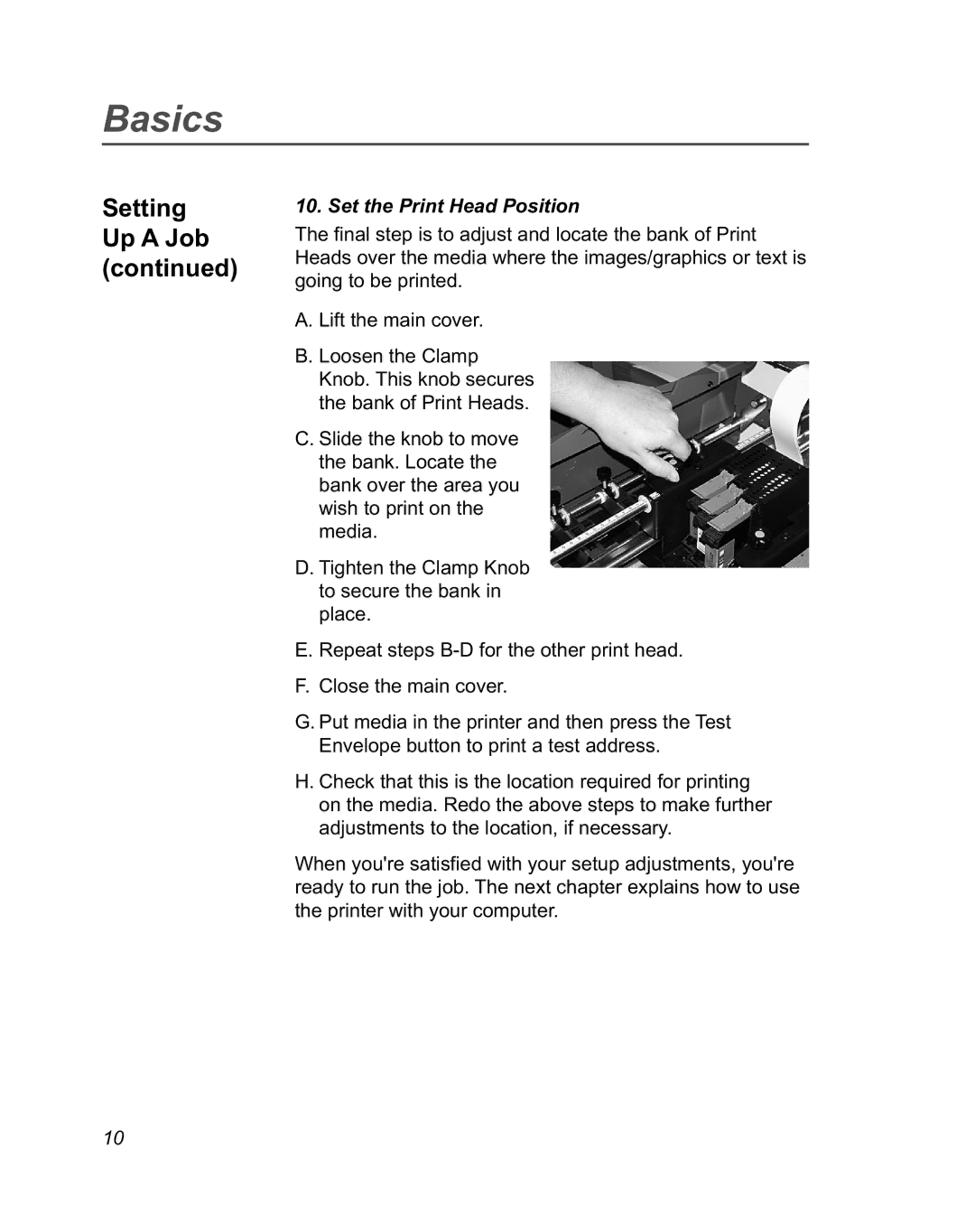 Pitney Bowes DA950 manual Set the Print Head Position 