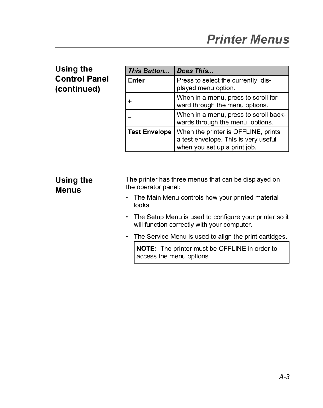 Pitney Bowes DA950 manual Using the Menus, Enter 