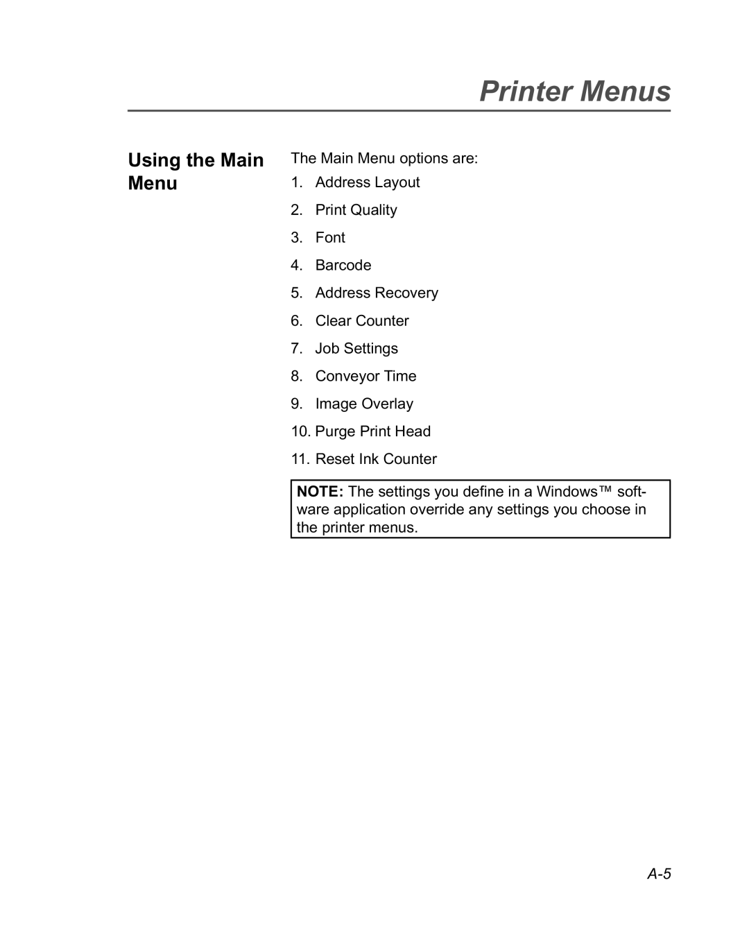 Pitney Bowes DA950 manual Using the Main Menu 