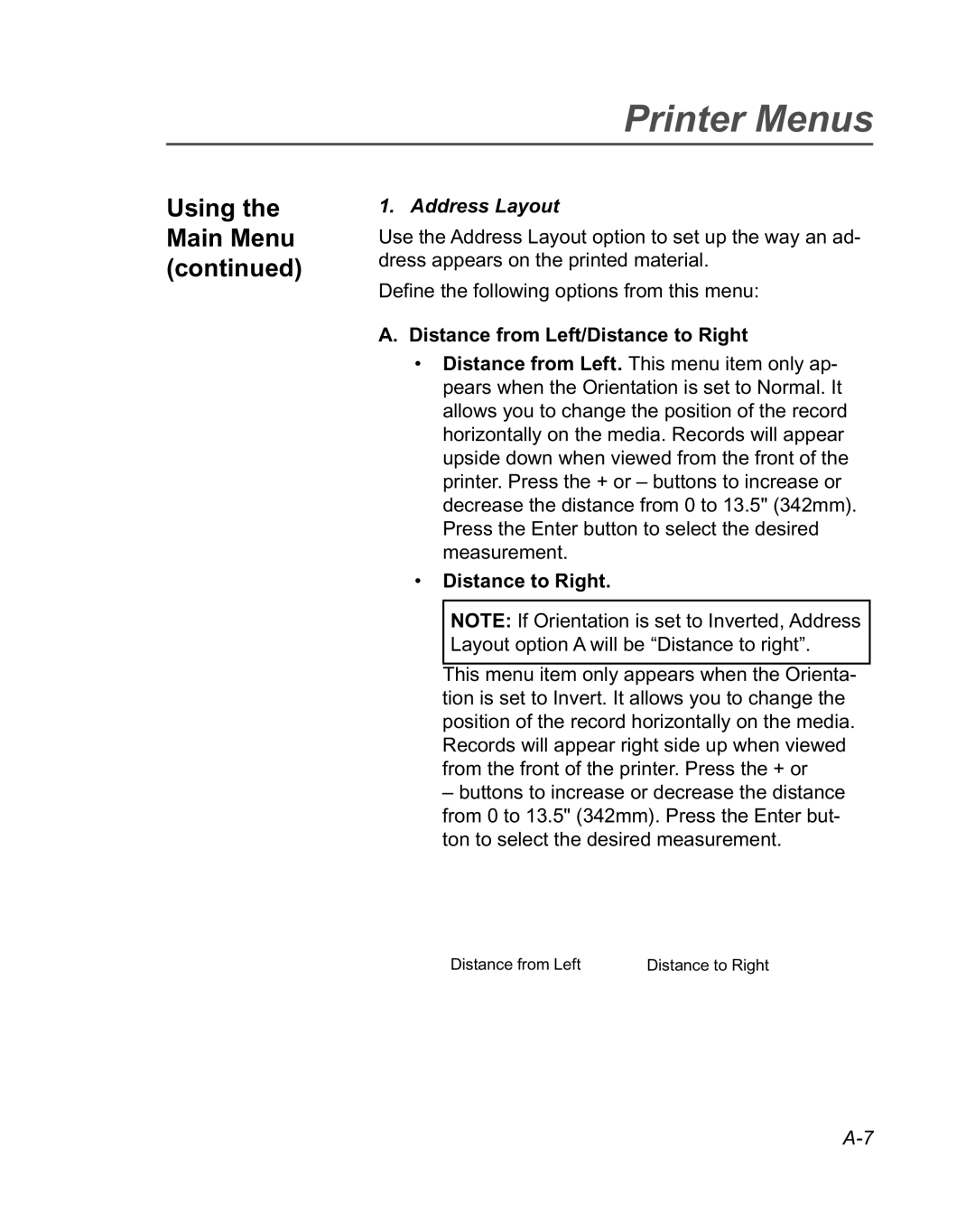 Pitney Bowes DA950 manual Address Layout, Distance from Left/Distance to Right 