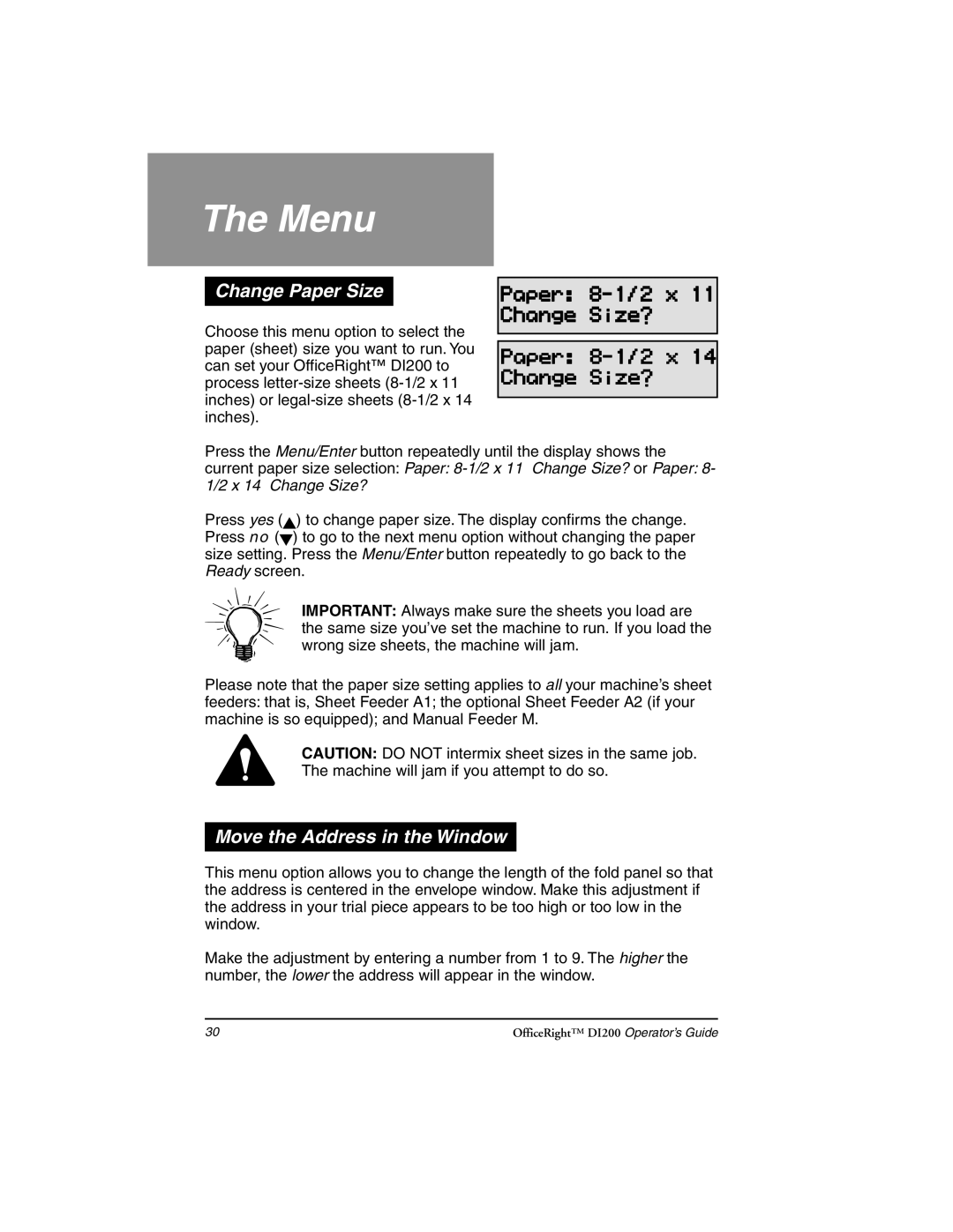 Pitney Bowes DI200 manual Change Paper Size, Move the Address in the Window 