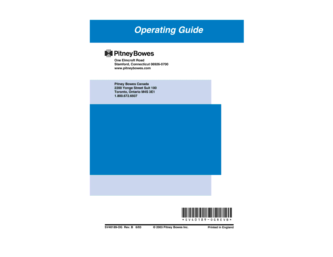 Pitney Bowes DI200 manual SV40189-OGREVB 