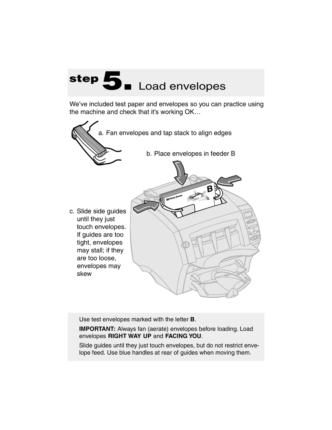 Pitney Bowes DI200 manual Load envelopes 