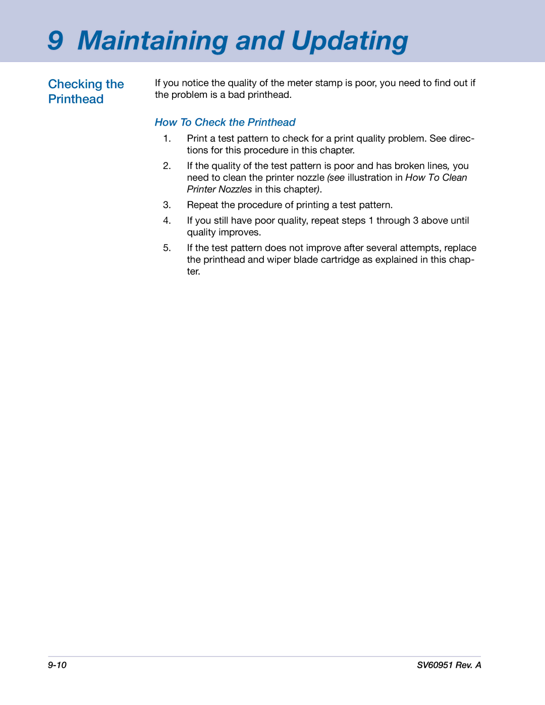 Pitney Bowes DM1000 manual Checking the Printhead, How To Check the Printhead 