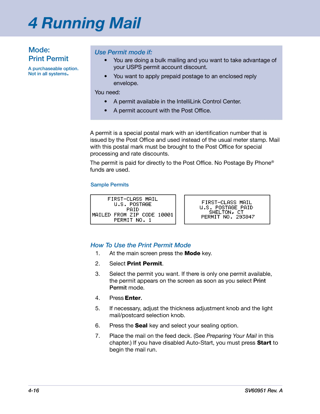 Pitney Bowes DM1000 manual Mode Print Permit, Use Permit mode if, How To Use the Print Permit Mode, Select Print Permit 
