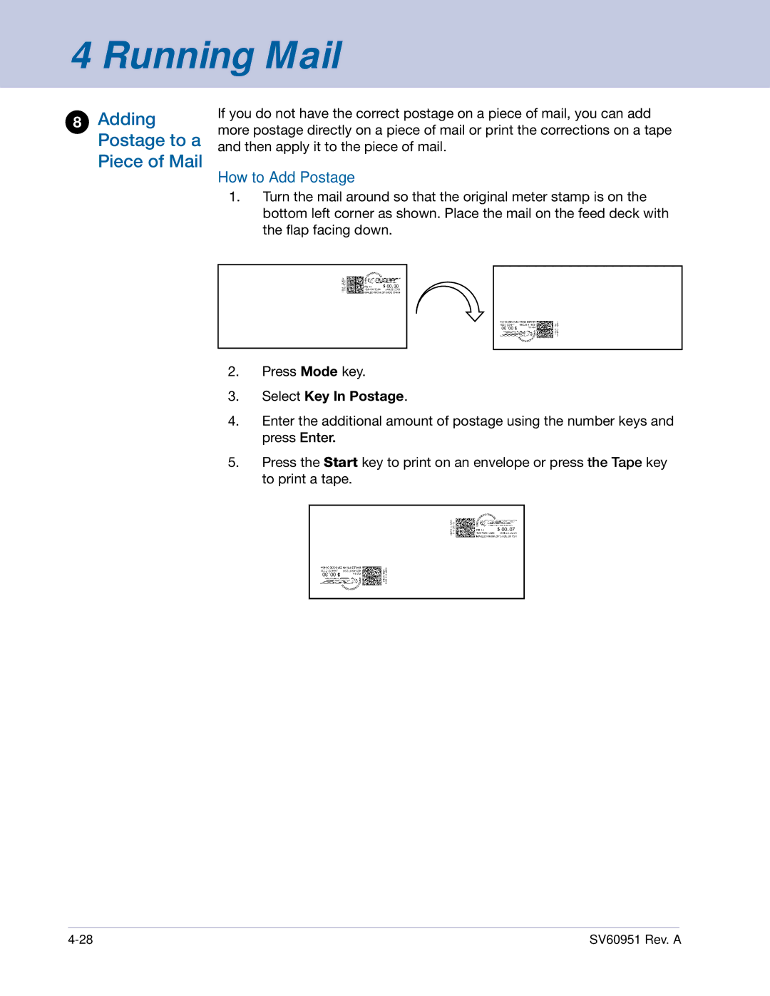 Pitney Bowes DM1000 manual Adding Postage to a Piece of Mail, How to Add Postage 