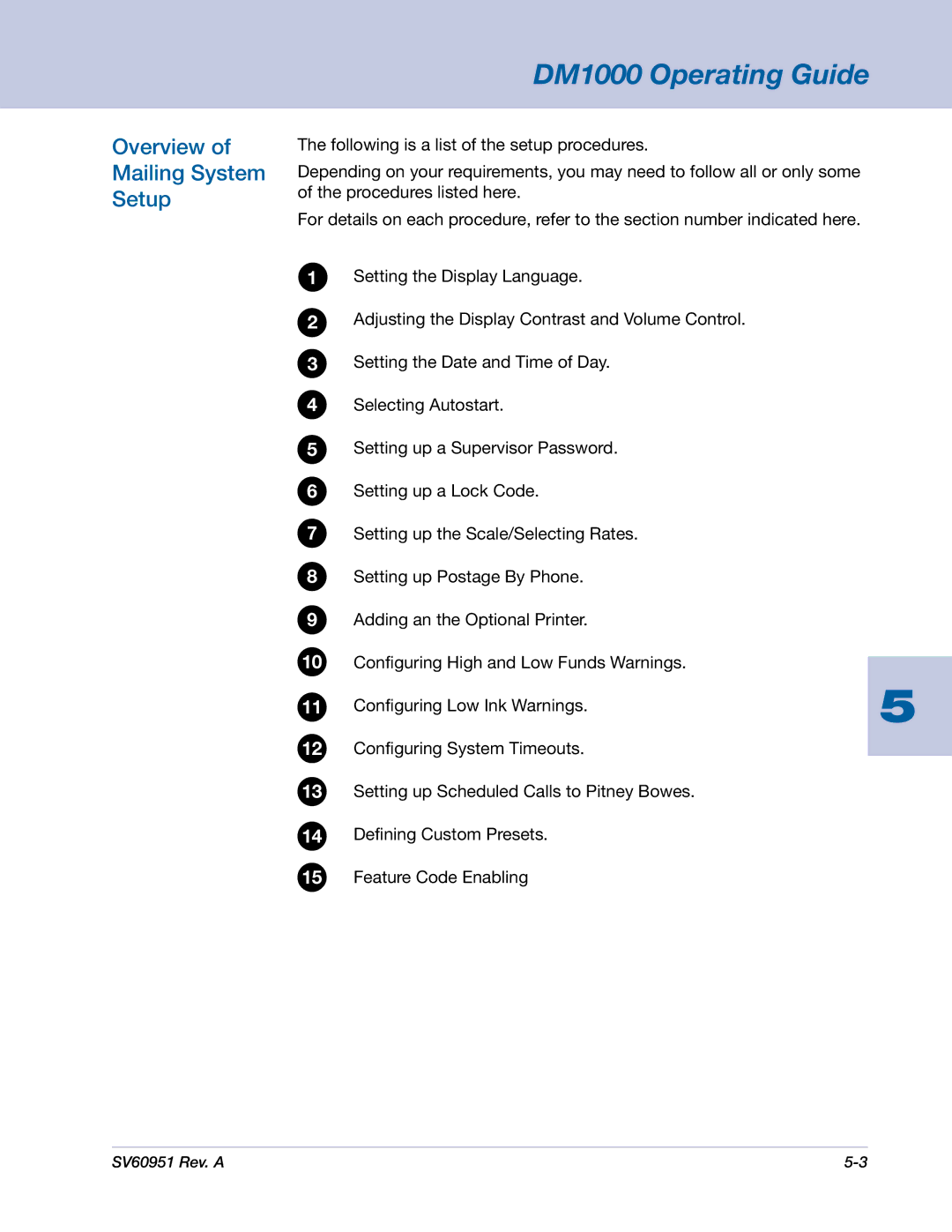 Pitney Bowes DM1000 manual Overview Mailing System Setup 