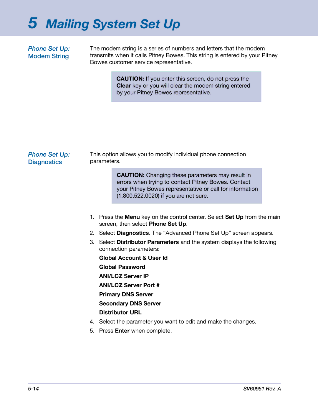 Pitney Bowes DM1000 manual Modem String, Diagnostics 