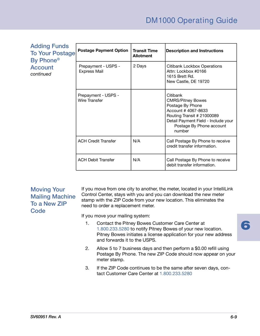 Pitney Bowes DM1000 manual Adding Funds, By Phone Account, Moving Your Mailing Machine To a New ZIP Code 