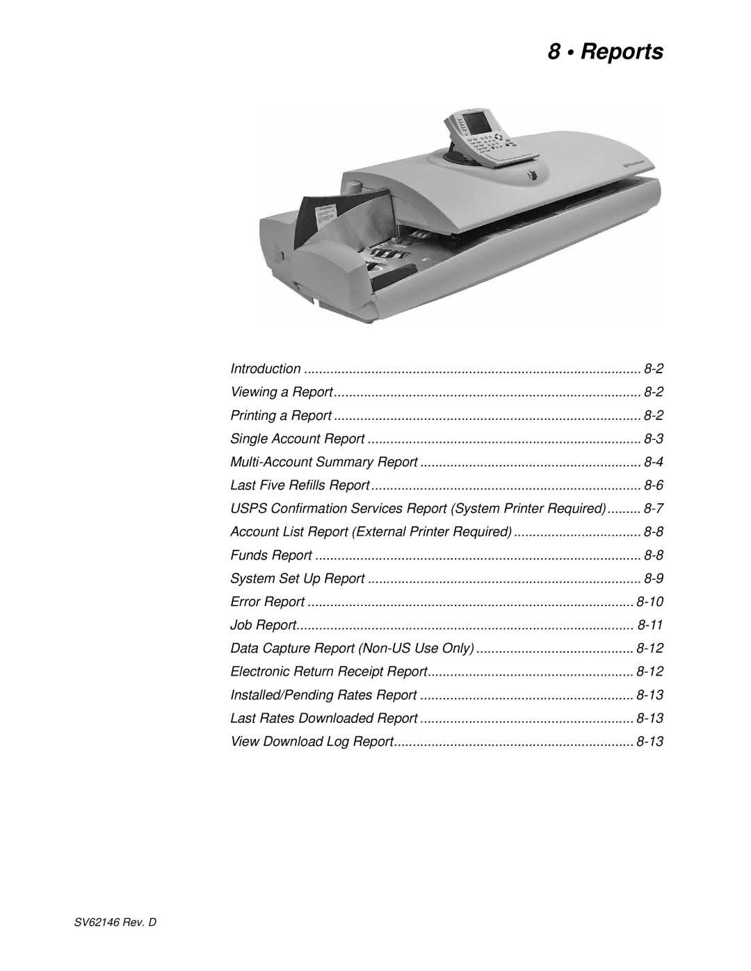 Pitney Bowes DM1100 manual Reports, Introduction Viewing a Report Printing a Report 