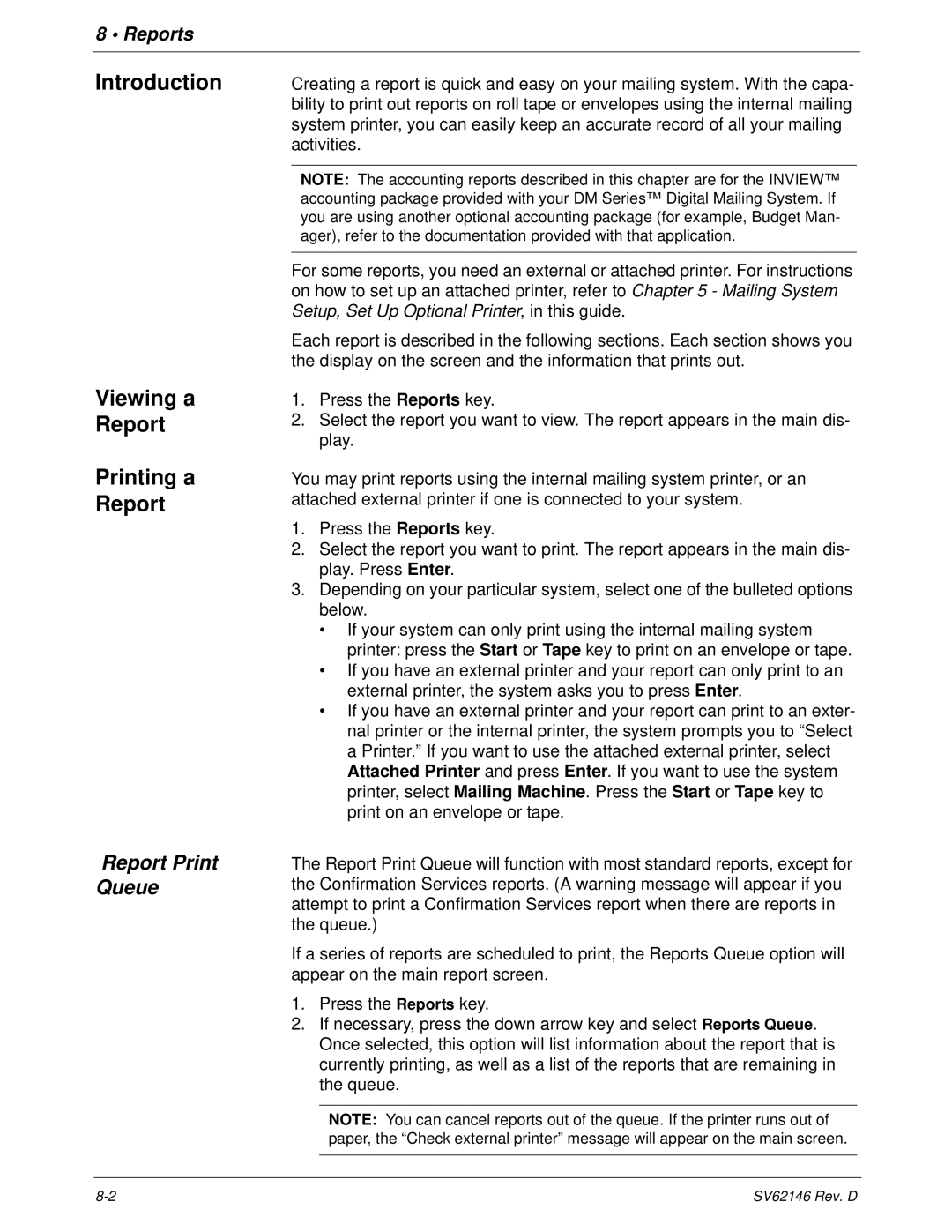 Pitney Bowes DM1100 manual Introduction Viewing a Report Printing a Report, Report Print Queue 