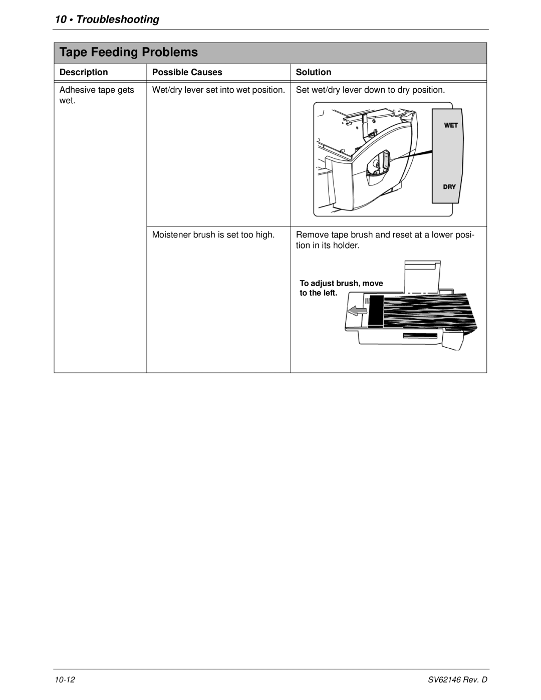 Pitney Bowes DM1100 manual To adjust brush, move 