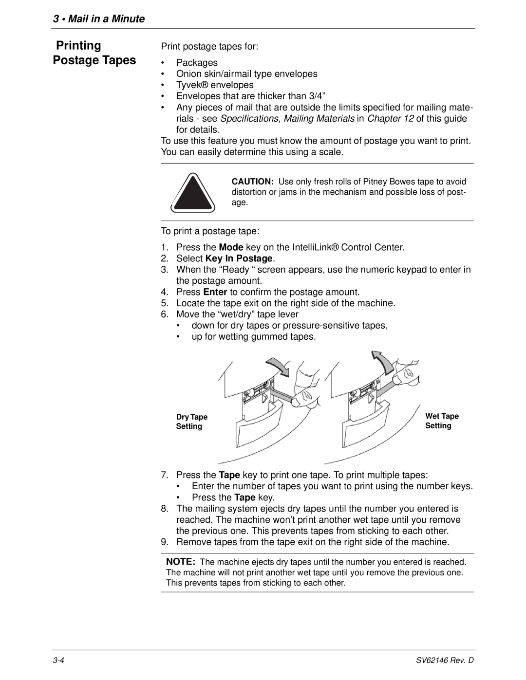 Pitney Bowes DM1100 manual Printing Postage Tapes 