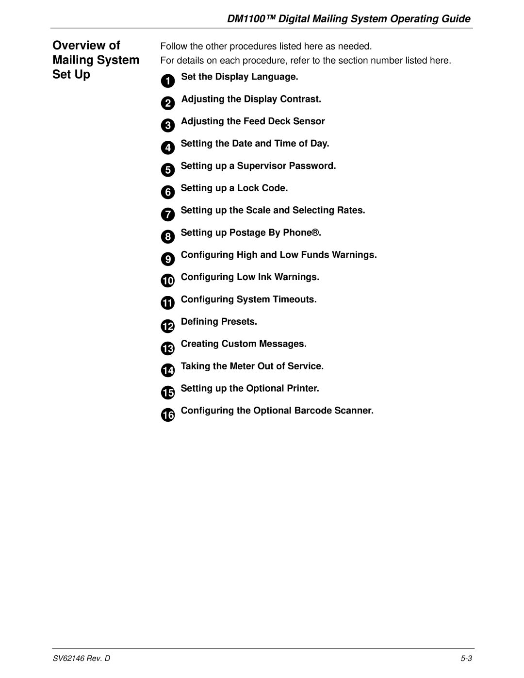 Pitney Bowes DM1100 manual Overview Mailing System Set Up 