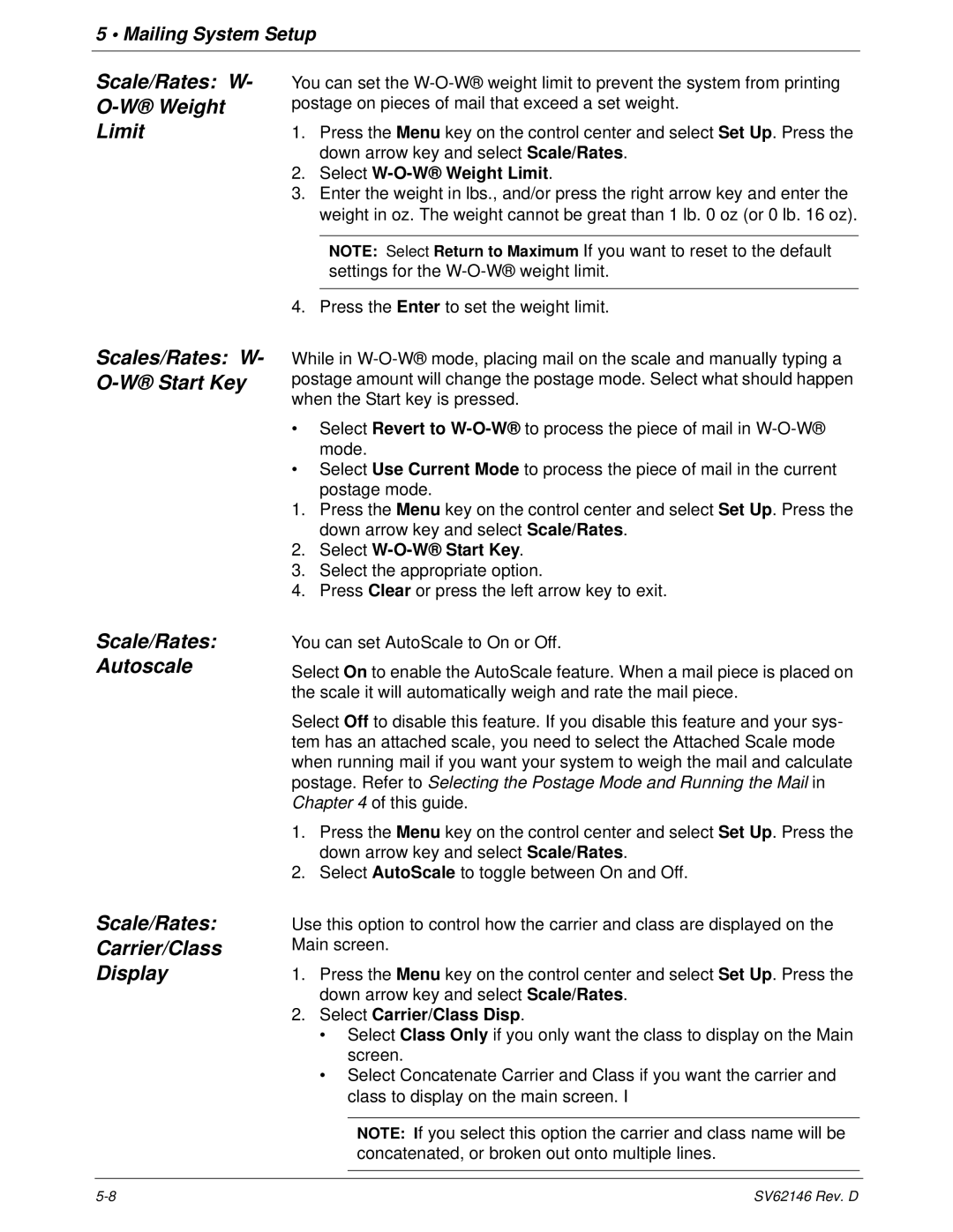 Pitney Bowes DM1100 manual Select W-O-W Weight Limit, Select W-O-W Start Key, Select Carrier/Class Disp 