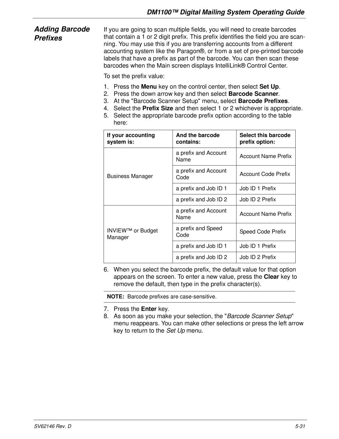 Pitney Bowes DM1100 manual Adding Barcode Prefixes 