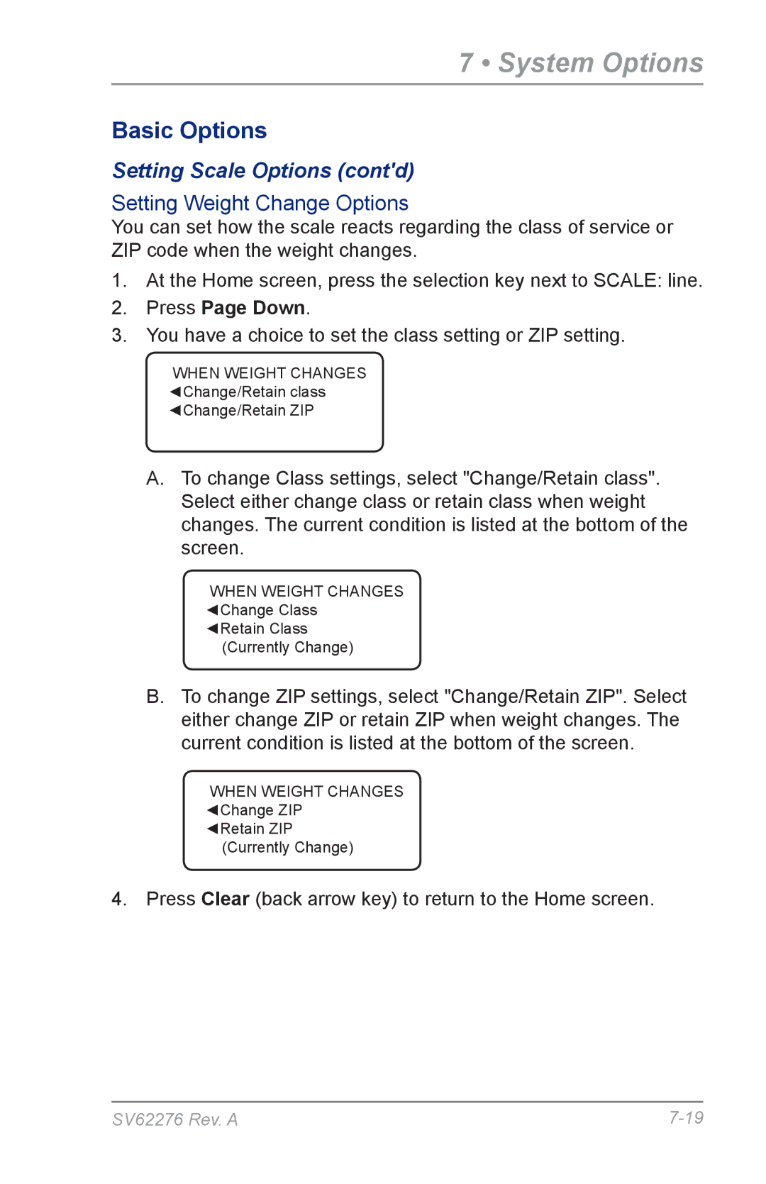 Pitney Bowes DM125 manual Setting Weight Change Options 