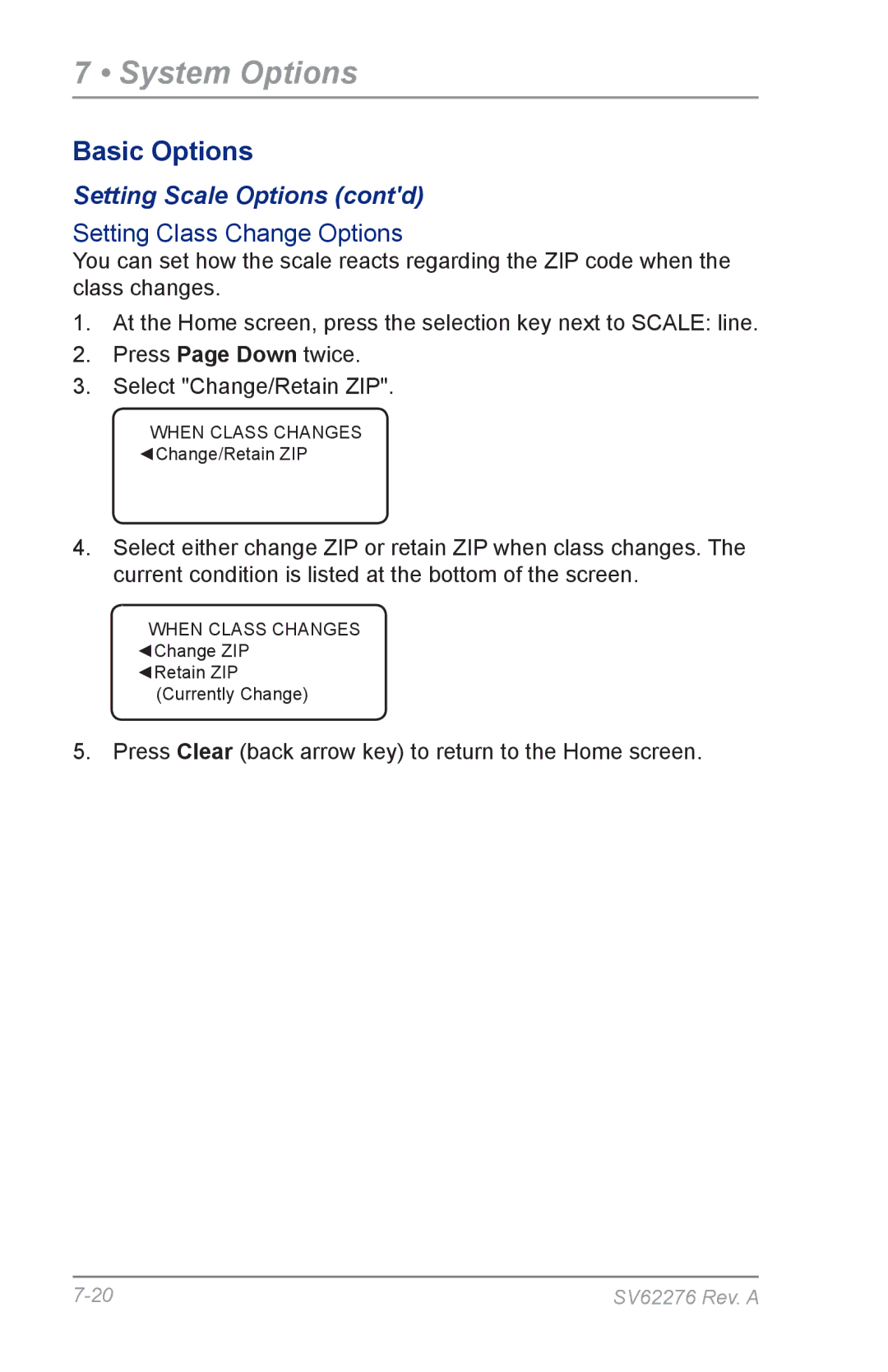 Pitney Bowes DM125 manual Setting Class Change Options 